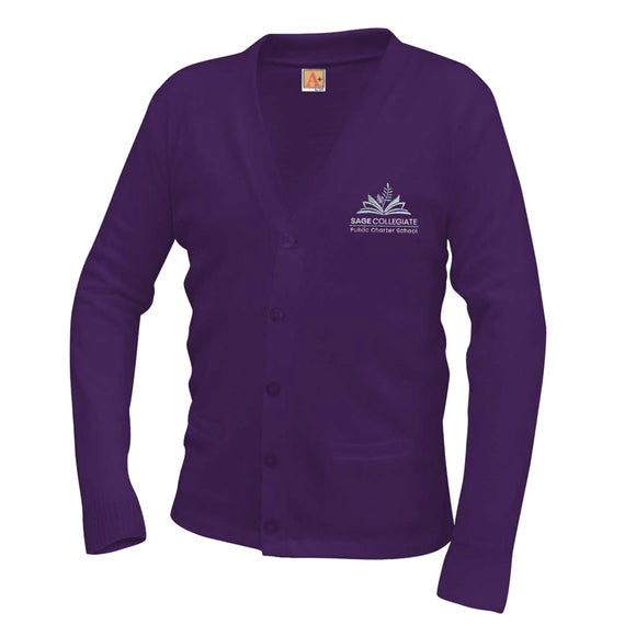 V-Neck Cardigan w/ Sage Collegiate Logo (Mandatory For Grades 6-8)