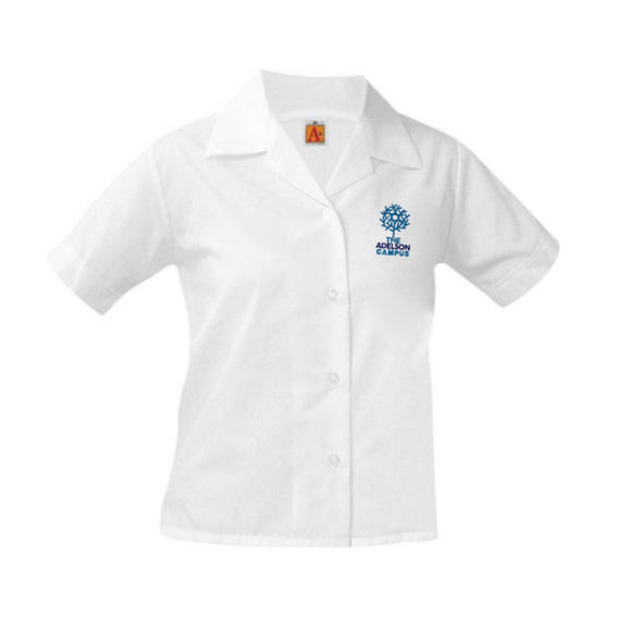 *S/S Pointed Collar Blouse w/ Adelson Logo*